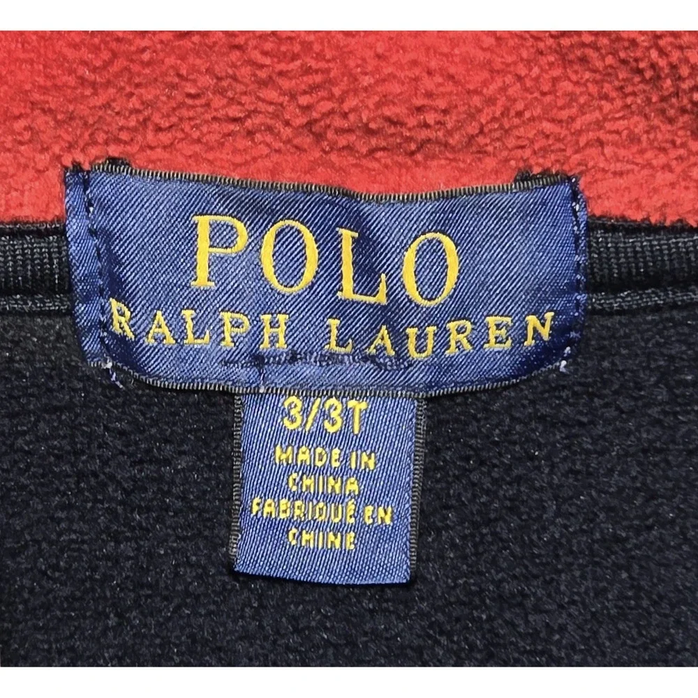 Polo Ralph Lauren 1/4 Fleece Pullover Youth Size 3T Pockets USA Flag Logo‎ Blue